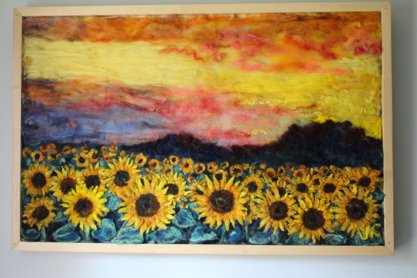 sunflower field, finger lakes new york needle felt painting