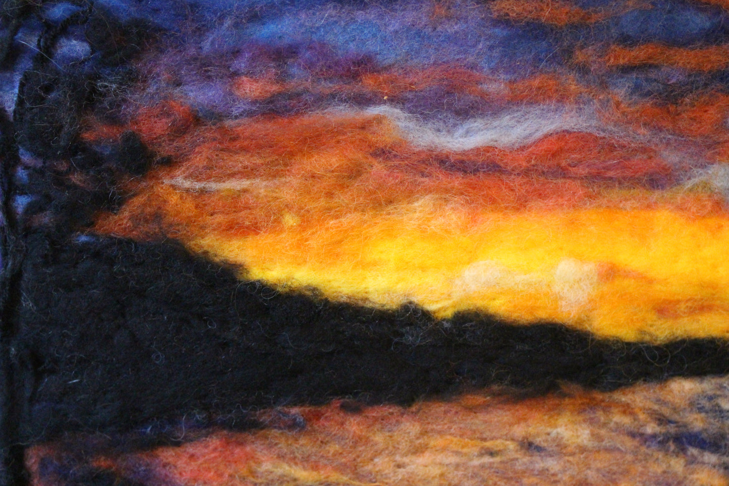 Cayuga lake sunset needle felt painting 11x14"