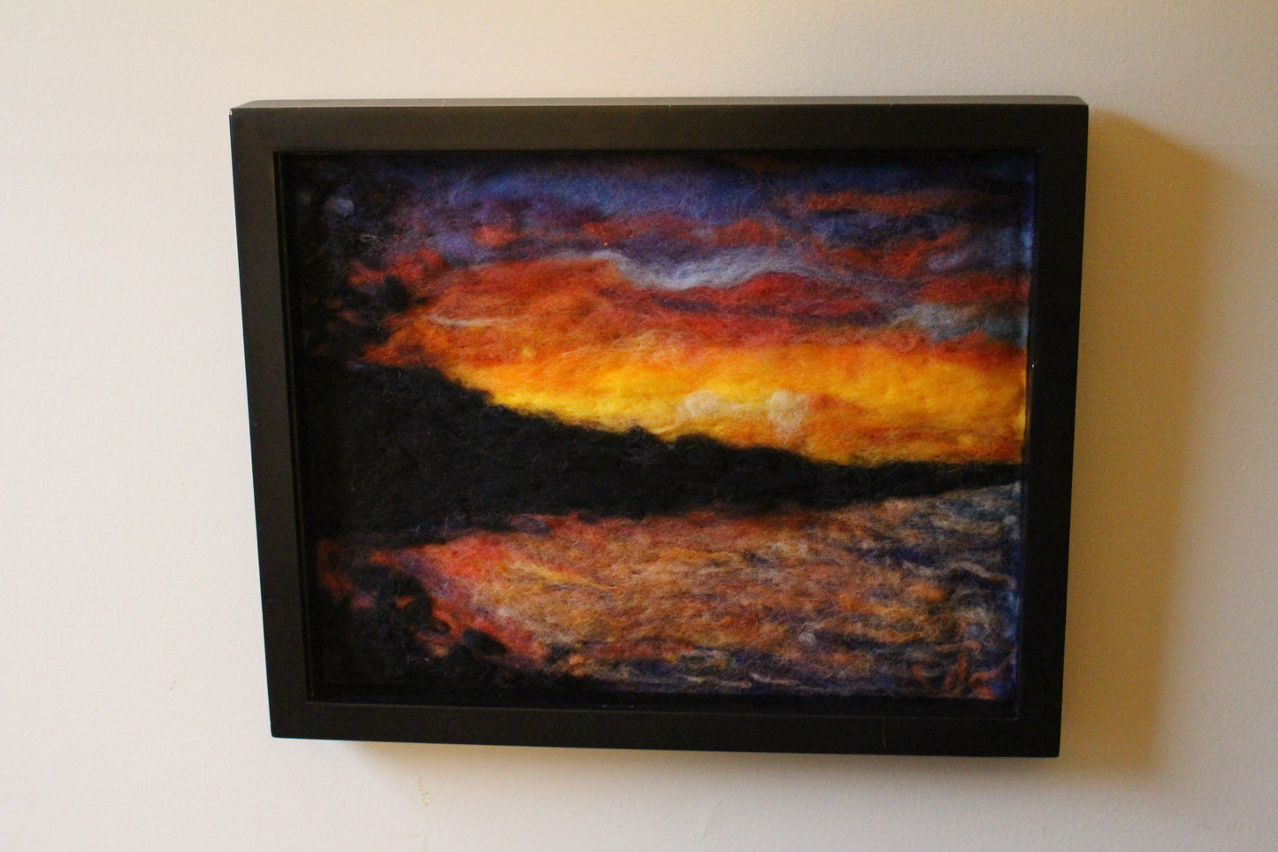 Cayuga lake sunset needle felt painting 11x14"