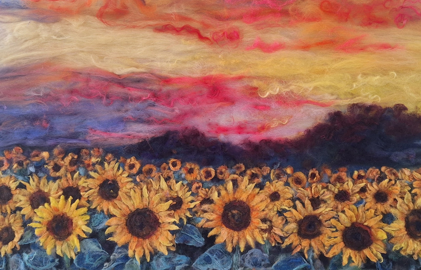 sunflower field, finger lakes new york needle felt painting